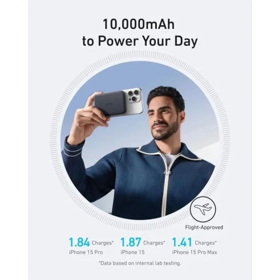 باور بانك أنكر ماج جو فائق النحافة 10000 مللي أمبير بتقنية الشحن المغناطيسي - أسود